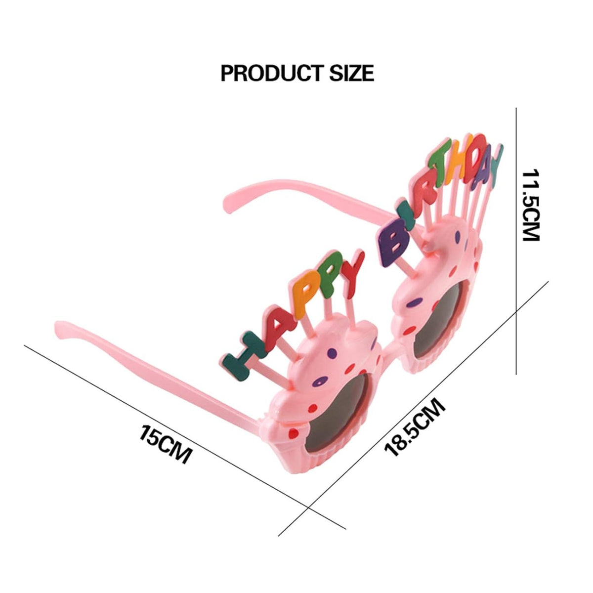 Ochelari Happy Birthday pentru Petrecere Aniversara, Protectie UV, Model Prajitura, Material Plastic, 18.5x11.5 cm, Roz