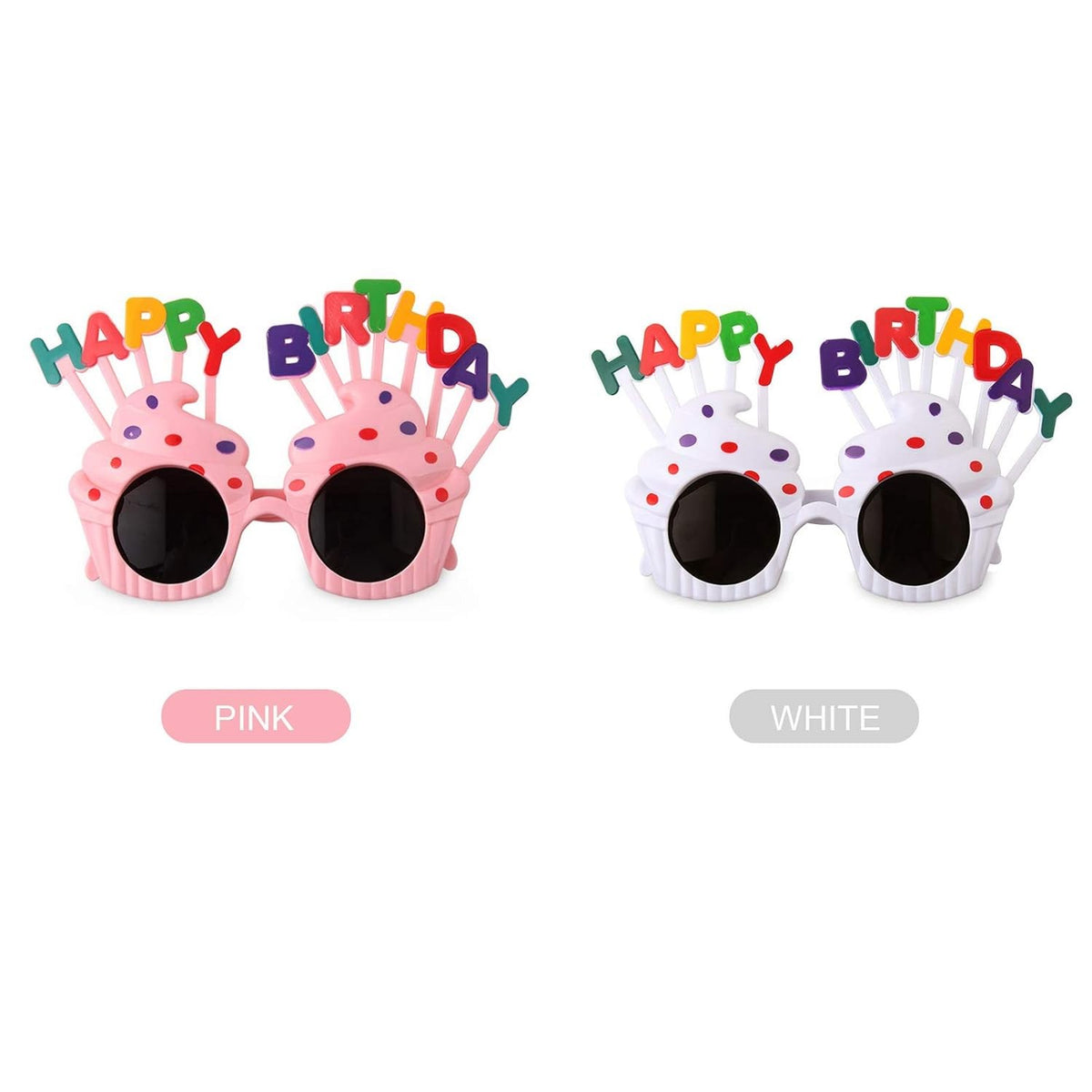 Ochelari Happy Birthday pentru Petrecere Aniversara, Protectie UV, Model Prajitura, Material Plastic, 18.5x11.5 cm, Roz