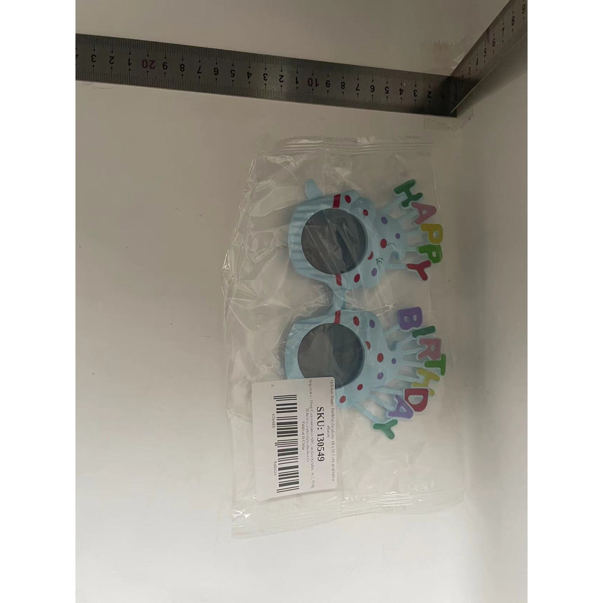 Ochelari Happy Birthday, Accesorii Aniversare cu Model Prajiturele, Protectie UV, Plastic, 18.5x11.5 cm, Albastru