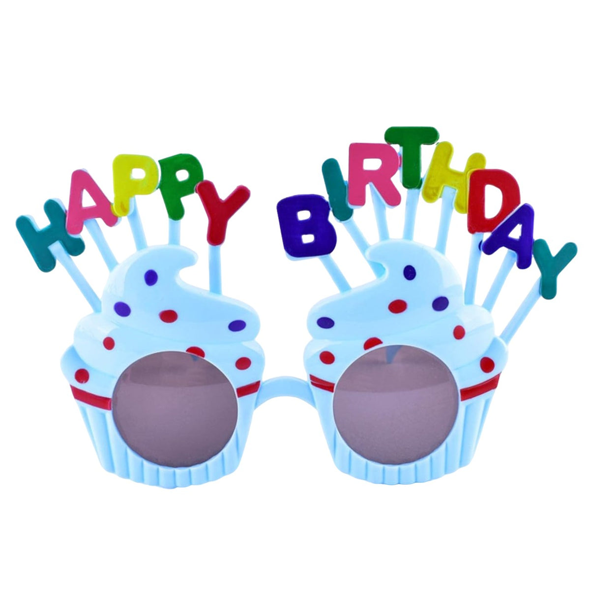 Ochelari Happy Birthday, Accesorii Aniversare cu Model Prajiturele, Protectie UV, Plastic, 18.5x11.5 cm, Albastru