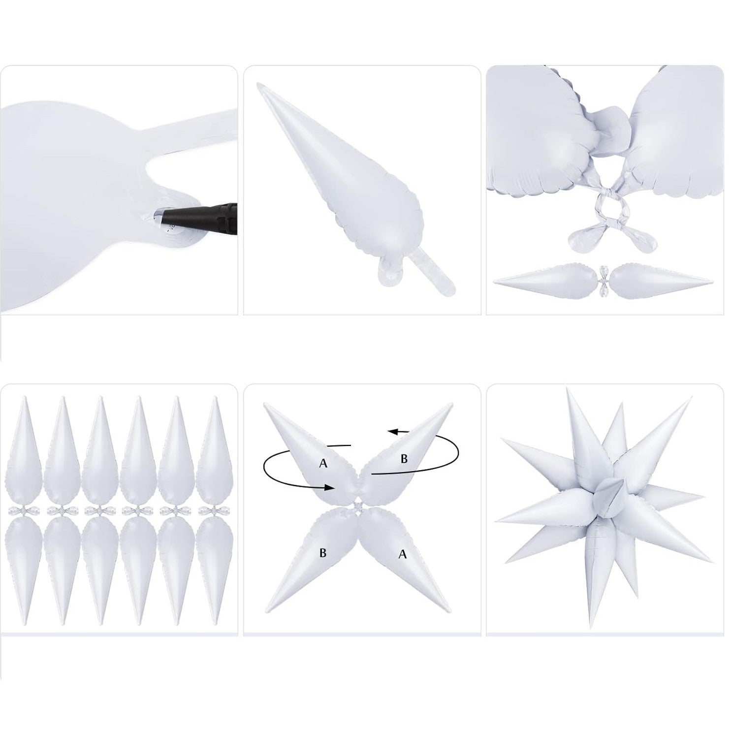 Balon din Folie Metalizata, Figurina Stea 3D, Umflare cu Aer sau Heliu, Include Pai, pentru Decor Petreceri, Argintiu, 66 cm
