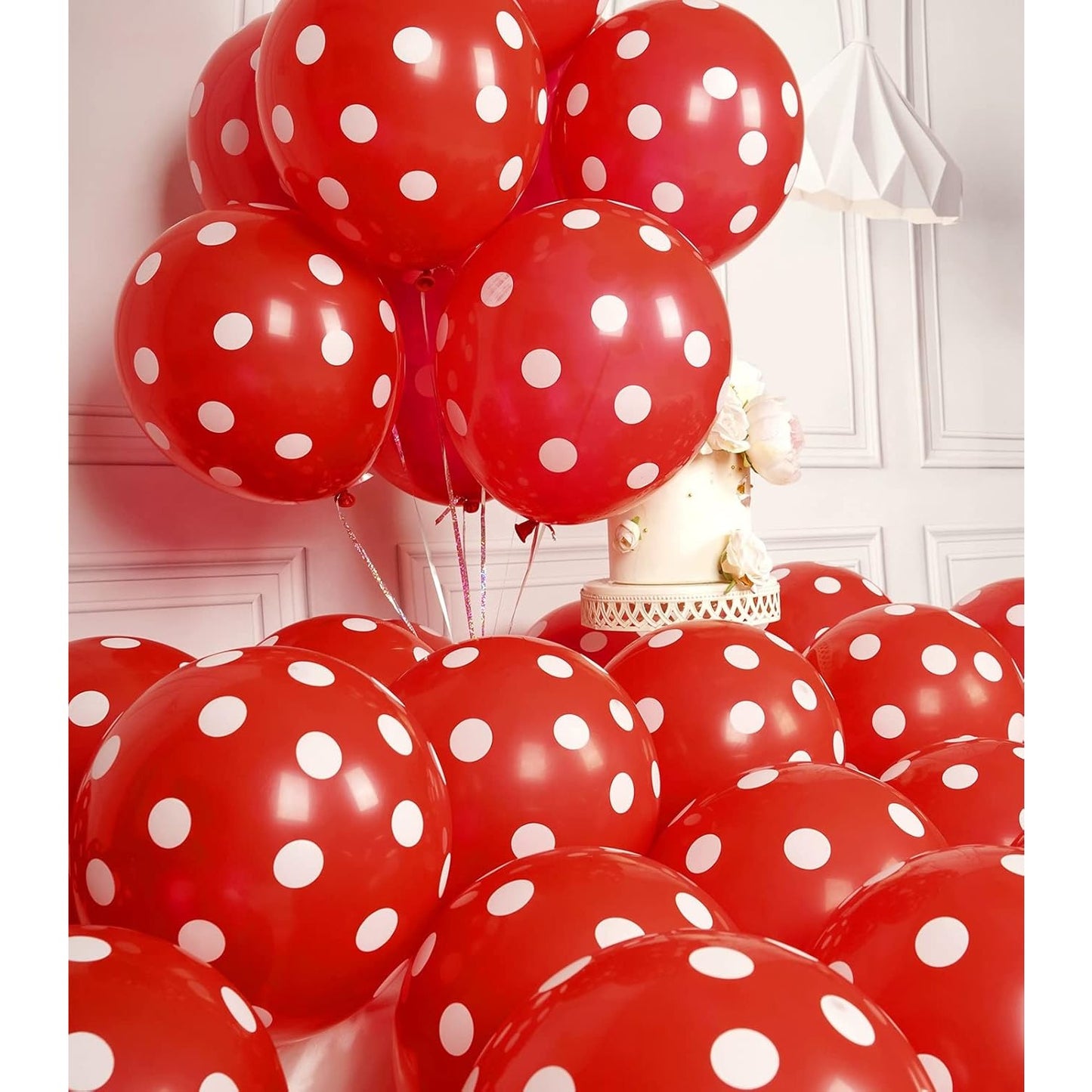 Set 10 Baloane din Latex cu Buline, Decoratiuni Petrecere, Compatibile Aer sau Heliu, Biodegradabile, 30 cm, Alb si Rosu