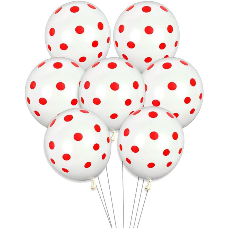 Set 10 Baloane din Latex cu Buline, Decoratiuni Petrecere, Compatibile Aer sau Heliu, Biodegradabile, 30 cm, Alb si Rosu