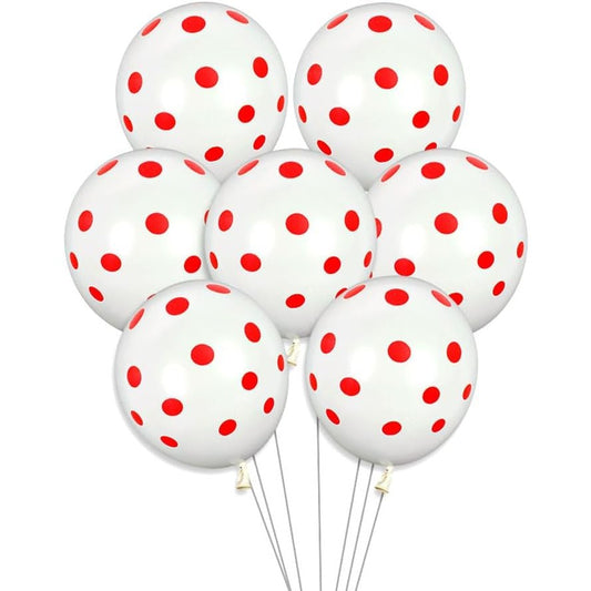 Set 10 Baloane din Latex cu Buline, Decoratiuni Petrecere, Compatibile Aer sau Heliu, Biodegradabile, 30 cm, Alb si Rosu