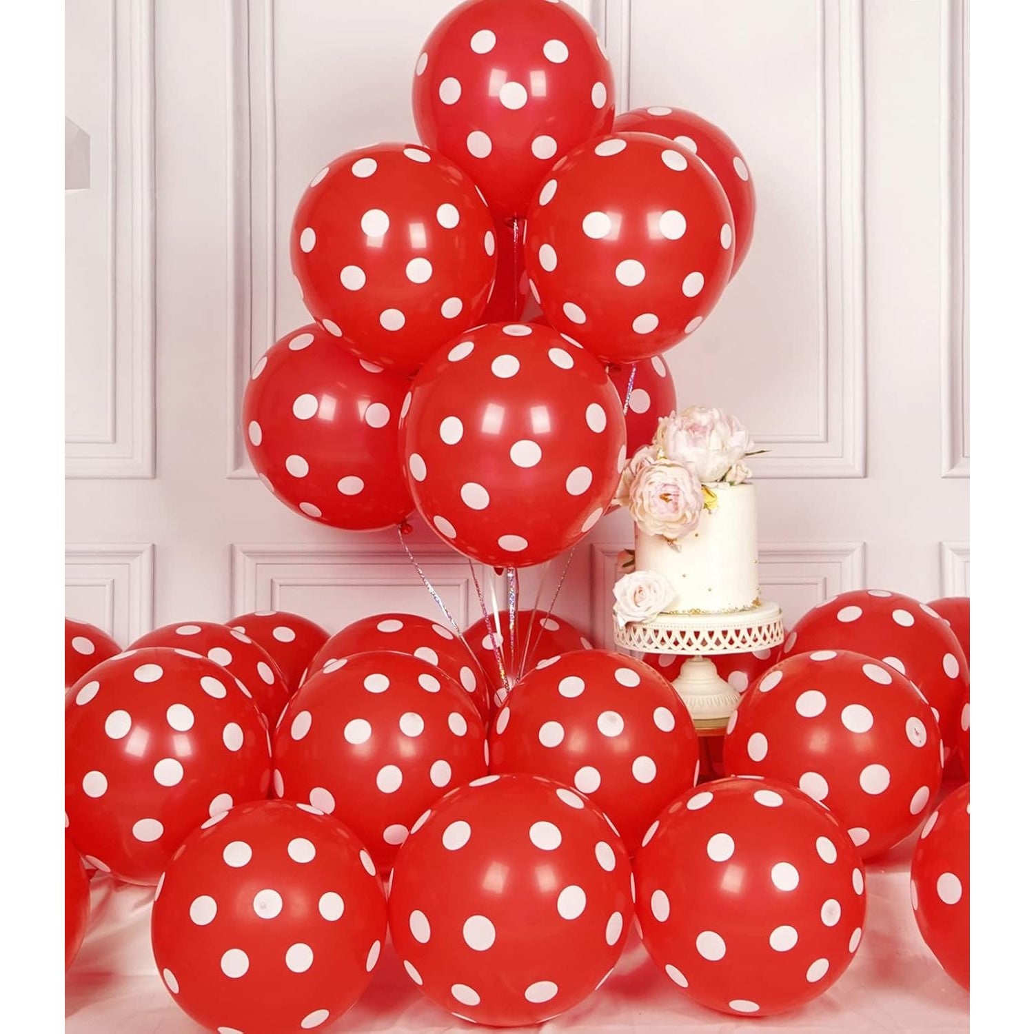 Set 10 Baloane din Latex cu Buline, Decoratiuni Petrecere, Compatibile Aer sau Heliu, Biodegradabile, 30 cm, Alb si Rosu