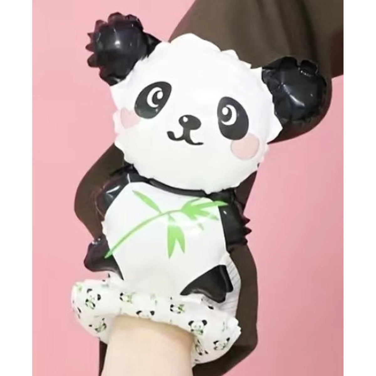 Balon din Folie Metalizata Tip Bratara, Figurina Animal Panda, Umflare Aer sau Heliu, Pai Inclus, 13 x 35 cm, Alb/Negru