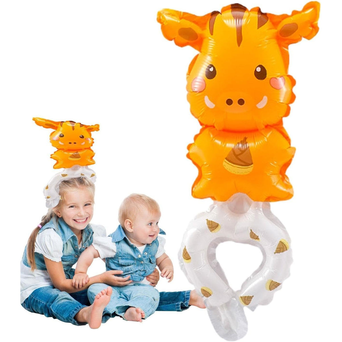 Balon din Folie Metalizata Tip Bratara, Figurina Animalut Model Girafa, Umflare Aer sau Heliu, Include Pai, Maro, 13 x 35 cm