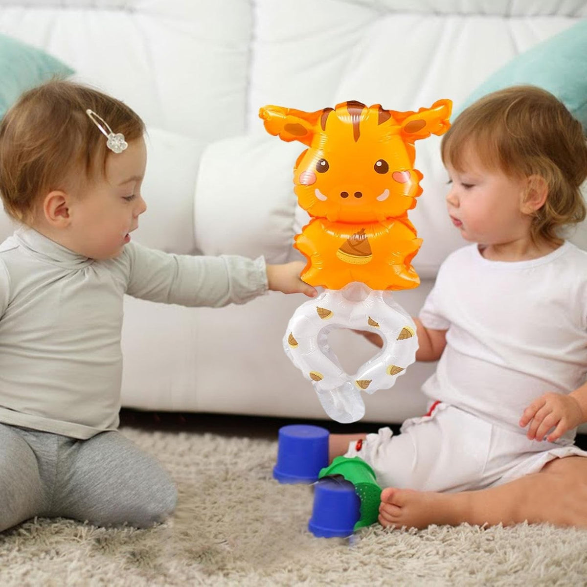 Balon din Folie Metalizata Tip Bratara, Figurina Animalut Model Girafa, Umflare Aer sau Heliu, Include Pai, Maro, 13 x 35 cm