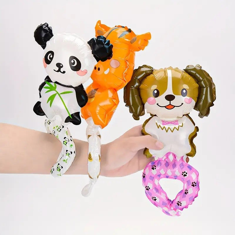 Balon din Folie Metalizata Tip Bratara, Figurina Animalut Model Girafa, Umflare Aer sau Heliu, Include Pai, Maro, 13 x 35 cm