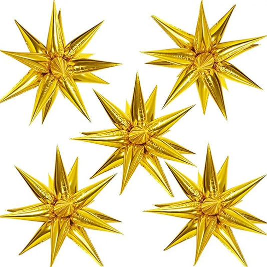 Balon din Folie Metalizata, Figurina Stea 3D Decorativa, Umflare Aer sau Heliu, Include Pai, Aluminiu, 66 cm, Auriu