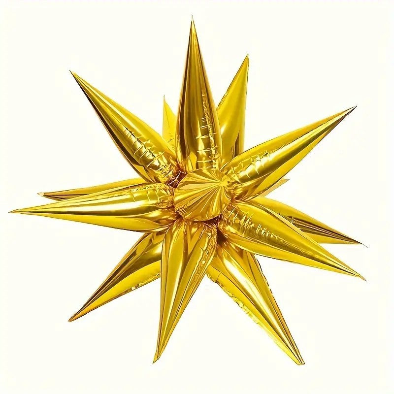Balon din Folie Metalizata, Figurina Stea 3D Decorativa, Umflare Aer sau Heliu, Include Pai, Aluminiu, 66 cm, Auriu