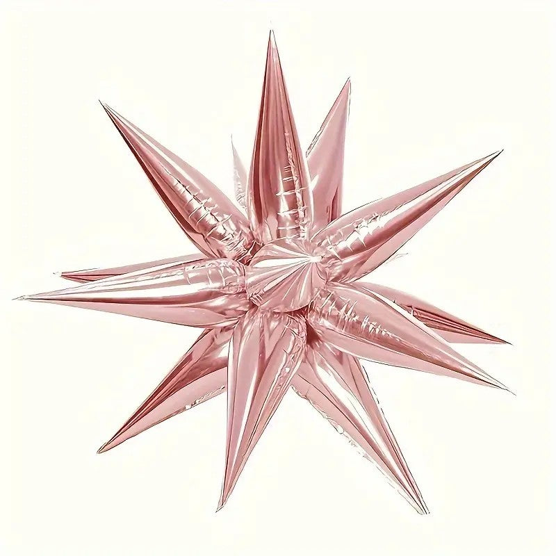 Balon din Folie Metalizata, Figurina Stea 3D, Umflare cu Aer sau Heliu, Include Pai pentru Umflare, Roz, 66 cm
