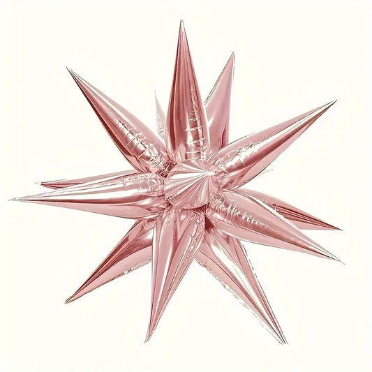 Balon din Folie Metalizata, Figurina Stea 3D, Umflare cu Aer sau Heliu, Include Pai pentru Umflare, Roz, 66 cm