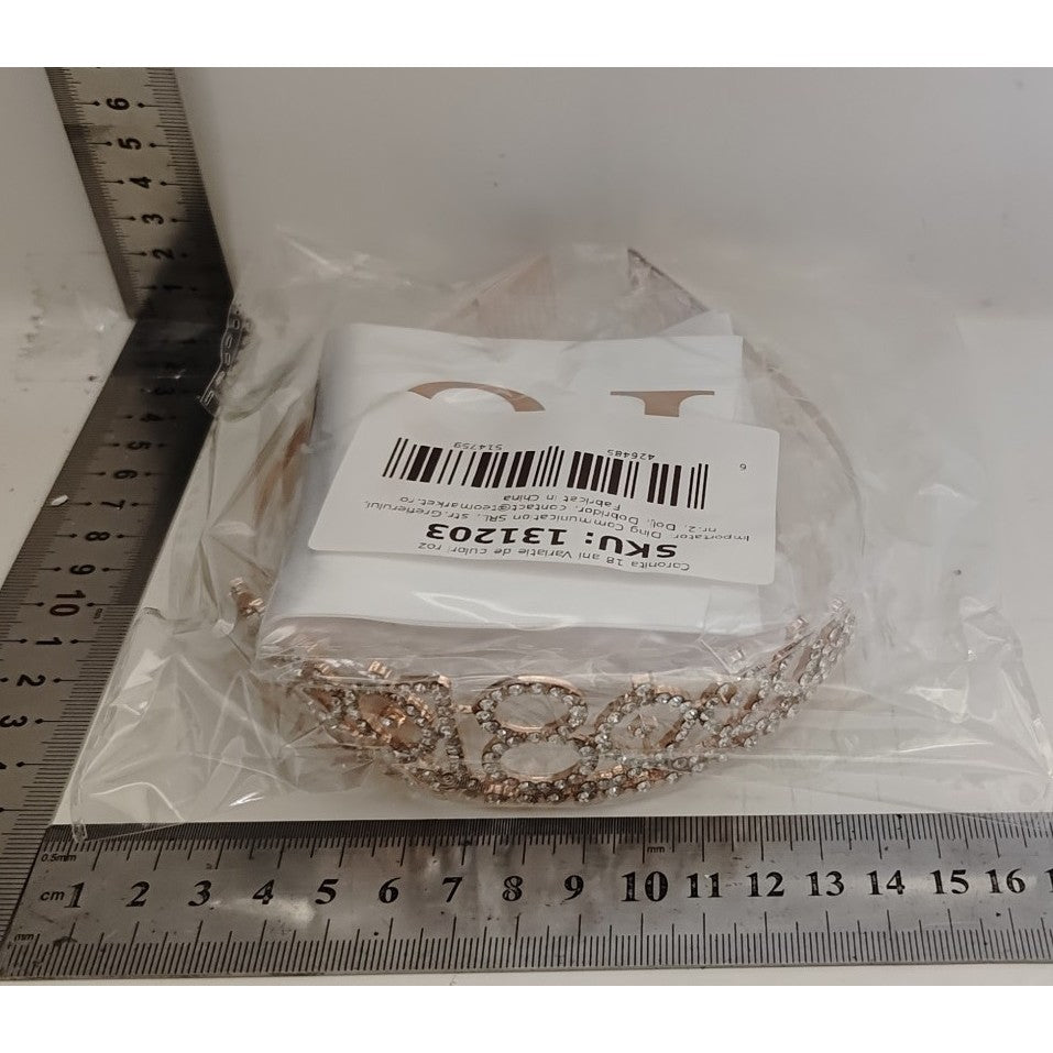Set Accesorii Majorat cu Coronita Tip Tiara si Panglica 18 & Fabulous, Aliaj si Poliester, 15 x 13 x 5 cm, Rose si Alb, 2 Piese