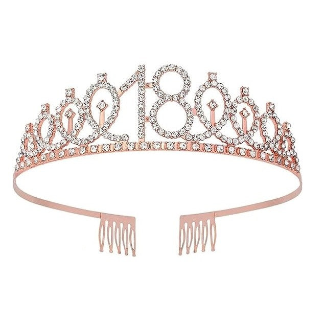 Set Accesorii Majorat cu Coronita Tip Tiara si Panglica 18 & Fabulous, Aliaj si Poliester, 15 x 13 x 5 cm, Rose si Alb, 2 Piese