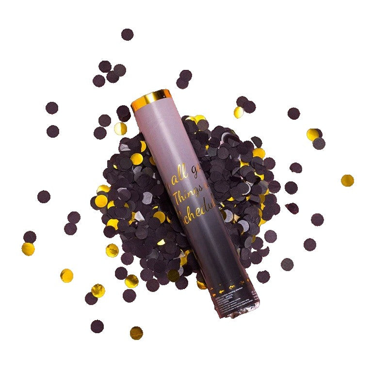 Tun Confetti Petrecere, Efect Spectaculos Biodegradabil, Hartie si Carton, Lungime 30 cm, 140 g, Negru/Auriu