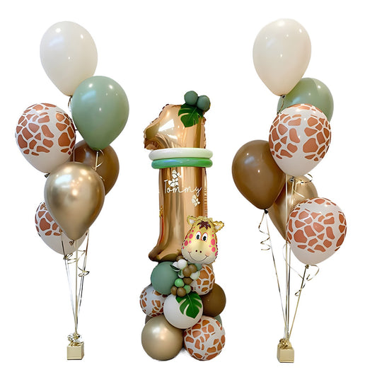 Set 30 Baloane Petrecere Prima Aniversare, Tematica Girafa si Palmier, Baloane Latex si Folie Aluminiu, Cifra 1 de 76 cm, Figurina Girafa, Accesorii Decor, Multicolor