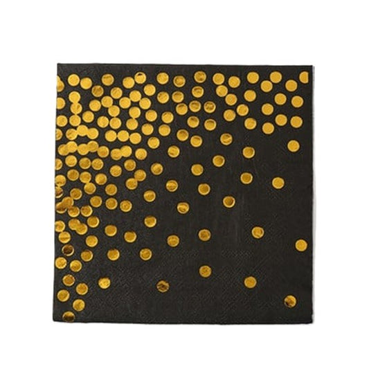 Set 20 Șervețele de Masă Festive, Design Elegant cu Buline Aurii, Hârtie Absorbantă de Calitate, Decor Masă Evenimente, Negru, 17 x 17 cm Pliate