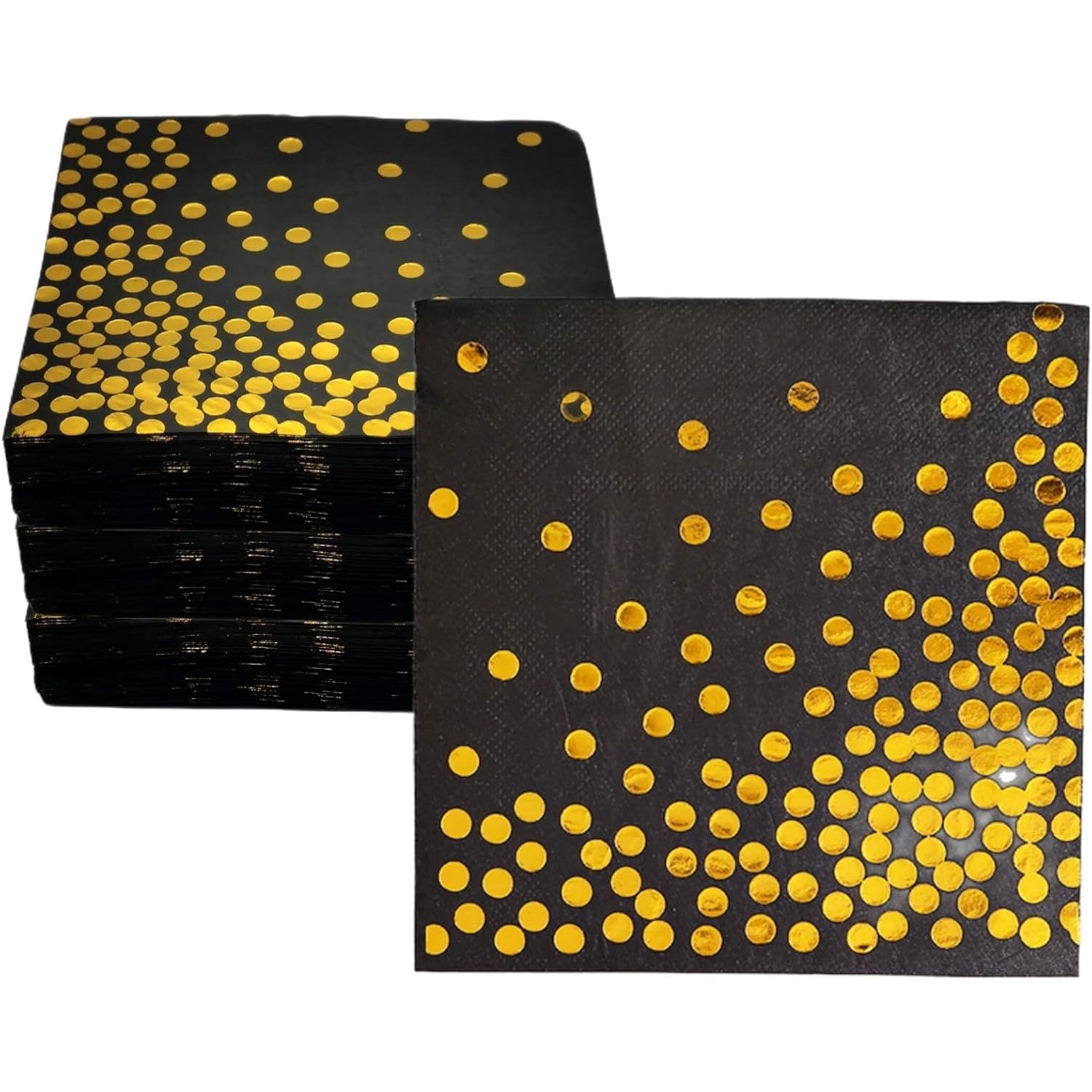 Set 20 Șervețele de Masă Festive, Design Elegant cu Buline Aurii, Hârtie Absorbantă de Calitate, Decor Masă Evenimente, Negru, 17 x 17 cm Pliate