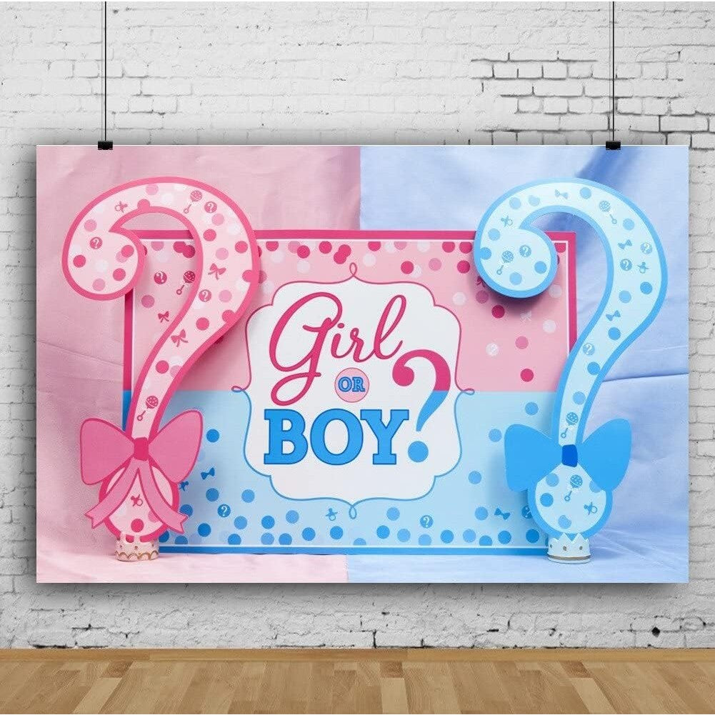 Banner Gender Reveal, Panou Decorativ Petrecere Girl or Boy, Fundal Foto Rezistent, Material Plastic, 150 x 100 cm, Albastru și Roz