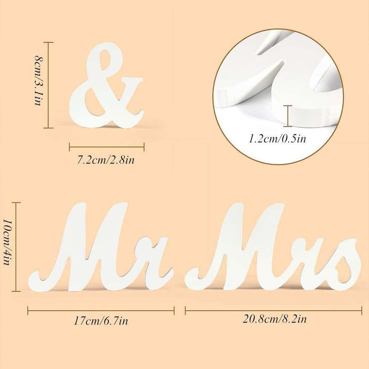 Decor Masa Nunta, Model Mr & Mrs, Litere Decorative Autoportante, Stil Clasic Elegant, Lemn sau PVC, 10x20 cm, Alb