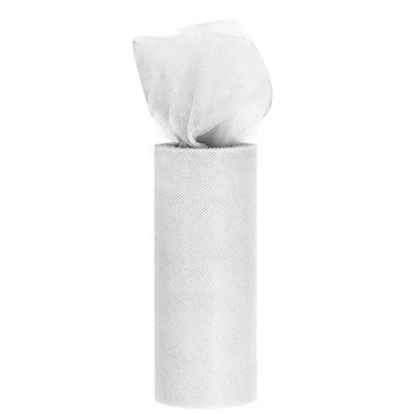 Tul Decorativ, Rola Material Textil pentru Evenimente, Poliester 20D cu Duritate Medie, 15 cm x 22 m, Alb