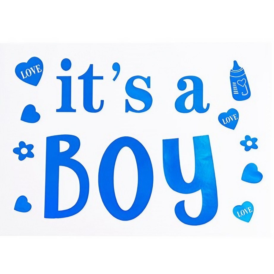 Sticker Autocolant It's a Boy, Tematica Gender Reveal si Baby Shower, Decoratiune Petrecere Baiat, Vinil Autoadeziv, Albastru, 19.5 x 27.5 cm