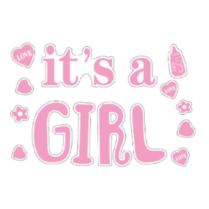 Sticker Autocolant It's a Girl, Tematica Gender Reveal si Baby Shower, Decoratiune Petrecere Fete, Vinil Autoadeziv, 19.5 x 27.5 cm, Roz