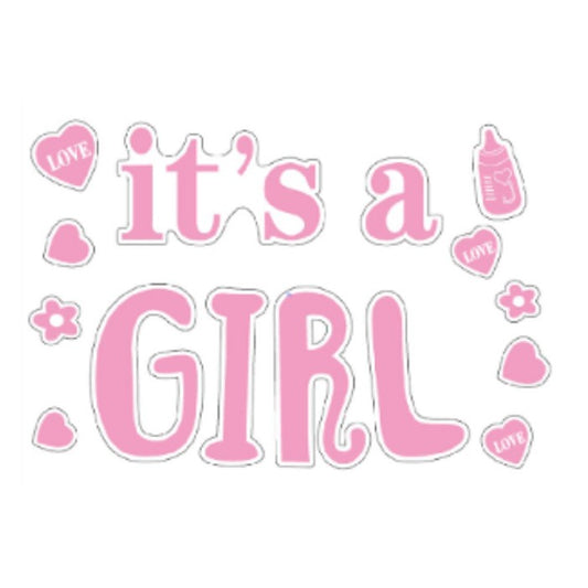 Sticker Autocolant It's a Girl, Tematica Gender Reveal si Baby Shower, Decoratiune Petrecere Fete, Vinil Autoadeziv, 19.5 x 27.5 cm, Roz