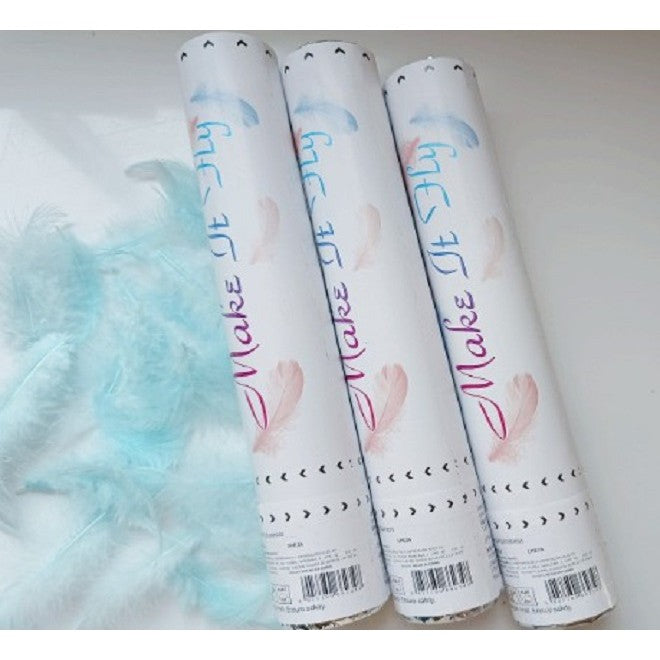 Make It Fly, Tub Confetti Cu Pene, Tun Aer Comprimat Pentru Nunti Si Petreceri, Carton, 27 cm, Bleu