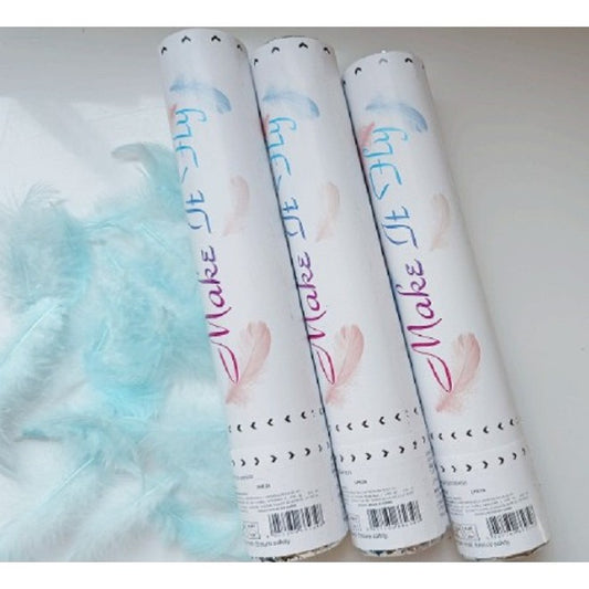 Make It Fly, Tub Confetti Cu Pene, Tun Aer Comprimat Pentru Nunti Si Petreceri, Carton, 27 cm, Bleu
