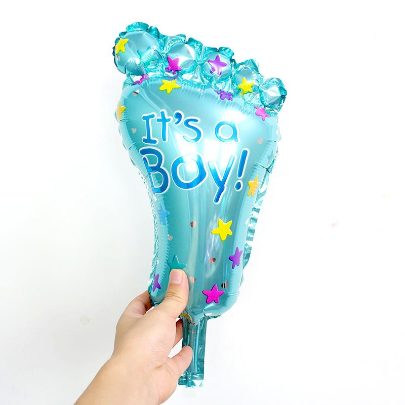 Set 3 Baloane din Folie Metalizata, Model It's a Boy, Tema Gender Reveal si Botez, Figurine Picior, Inima si Stea, Umflare Aer sau Heliu, Albastru, 46x79 cm / 45 cm