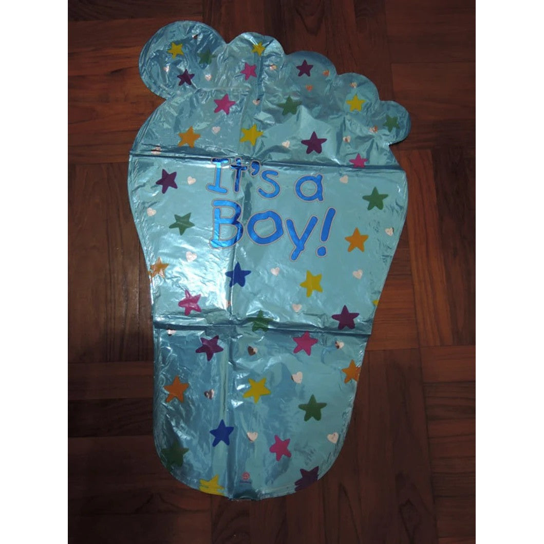 Set 3 Baloane din Folie Metalizata, Model It's a Boy, Tema Gender Reveal si Botez, Figurine Picior, Inima si Stea, Umflare Aer sau Heliu, Albastru, 46x79 cm / 45 cm