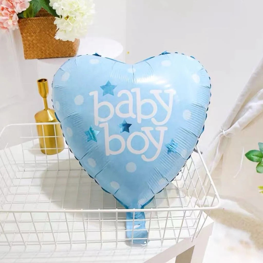 Set 3 Baloane din Folie Metalizata, Decoratiuni Tema Botez, Figurine Carucior Inima si Fundita, Umflare Aer sau Heliu, Albastru, 45 cm, 3 Bucati