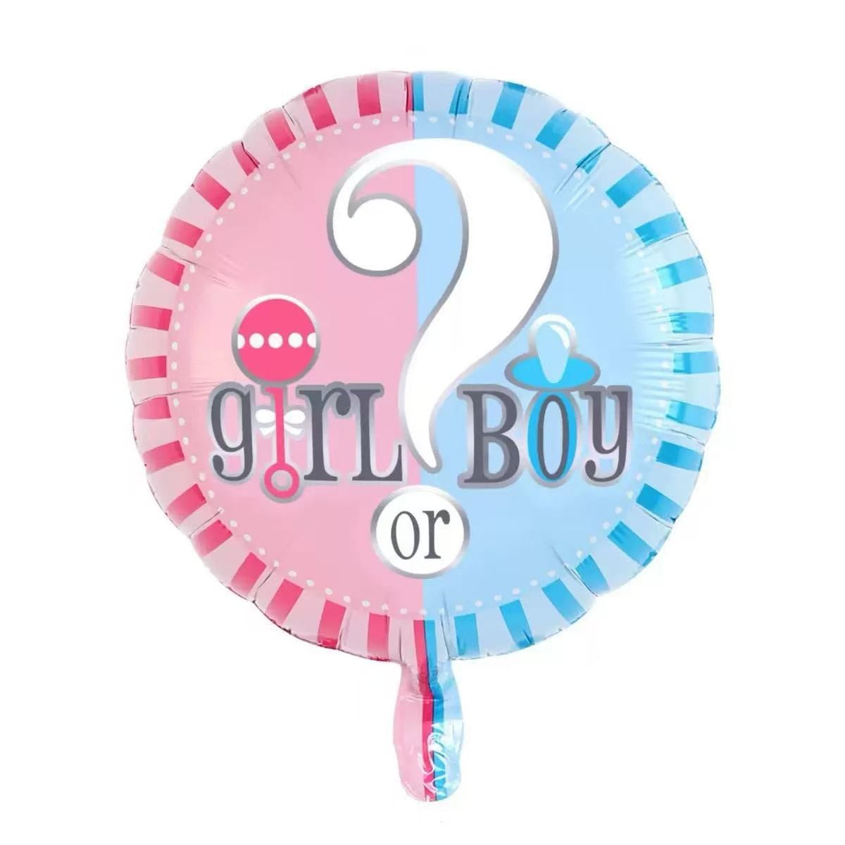 Balon din Folie Metalizată Gender Reveal, Figurină Rotundă Girl or Boy, Umflare Aer sau Heliu, Set cu Pai Inclus, 45 cm, Albastru/Roz