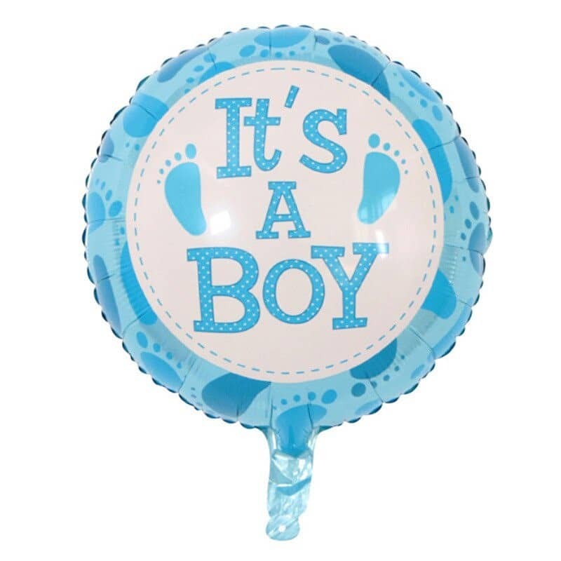 Balon din Folie Metalizata, Figurina Rotunda It's a Boy, Decoratiune Gender Reveal si Botez, Umflare Aer sau Heliu, Include Pai, Albastru, 45 cm