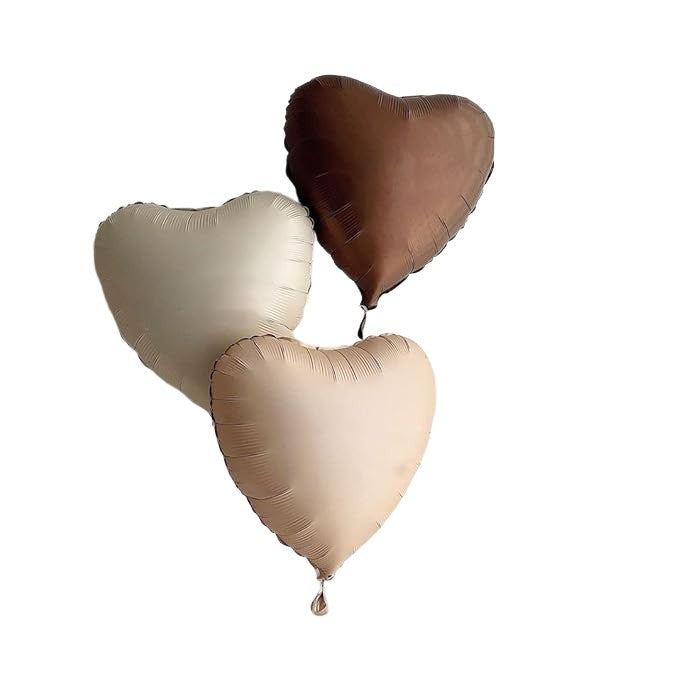Set 3 Baloane din Folie Metalizata, Figurine Inimi, Decor Ziua Indragostitilor, Umflare Aer sau Heliu, Aluminiu, 45 cm, Crem/Maro