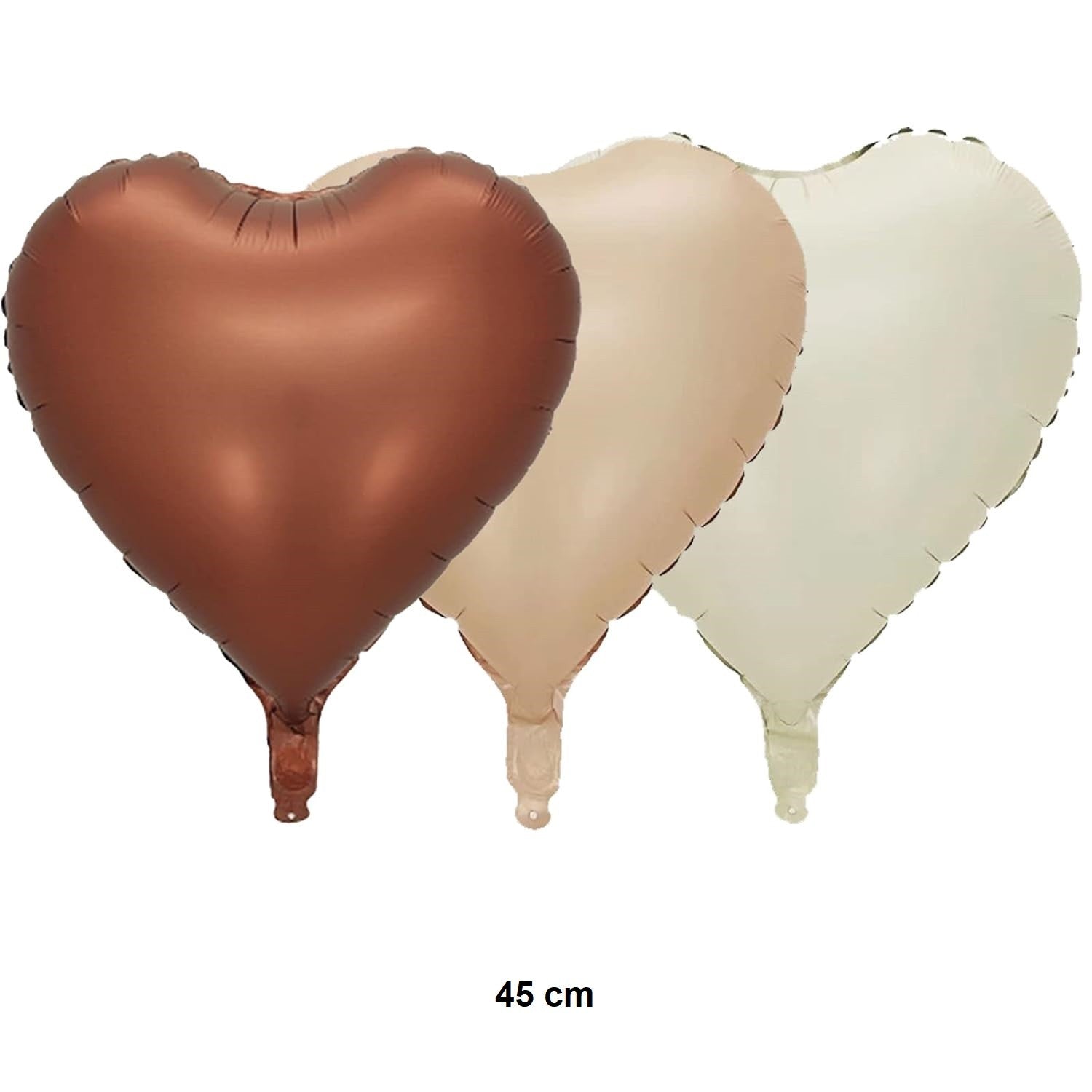 Set 3 Baloane din Folie Metalizata, Figurine Inimi, Decor Ziua Indragostitilor, Umflare Aer sau Heliu, Aluminiu, 45 cm, Crem/Maro