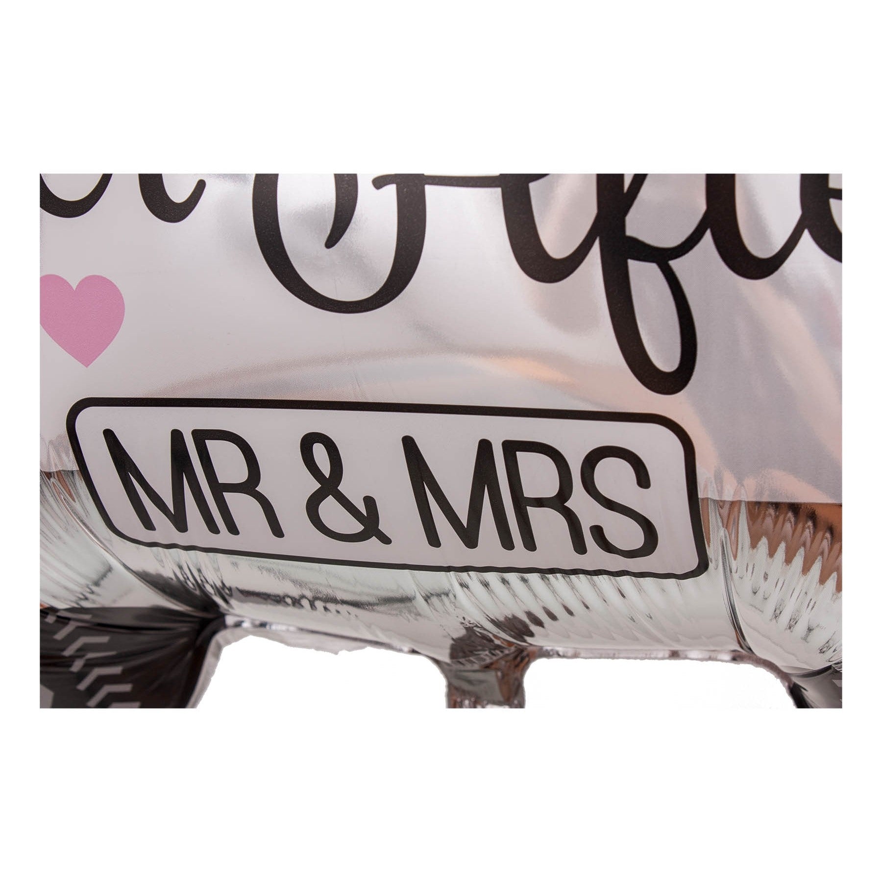 Balon din Folie Metalizata, Figurina Masina Nunta Happily Ever After, Decoratiune Evenimente, Umflare Aer sau Heliu, Pai Inclus, 60 x 63 cm, Alb