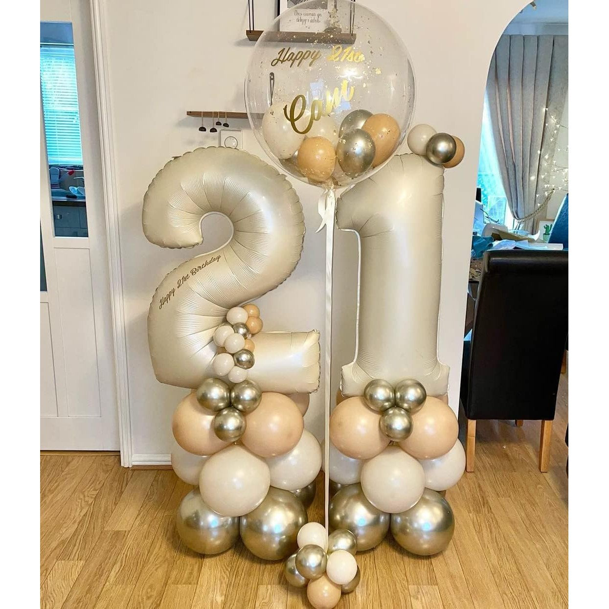 Set 16 Baloane din Latex Metalizate, Model Party pentru Aer sau Heliu, Material Biodegradabil, 30 cm, 2.8 g, Auriu si Bej
