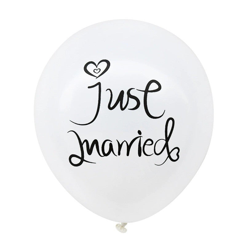 Set 10 Baloane din Latex, Model Nunta Mr & Mrs Just Married, Decor Petrecere Casatorie, 2.8 g, 30 cm, Alb/Negru