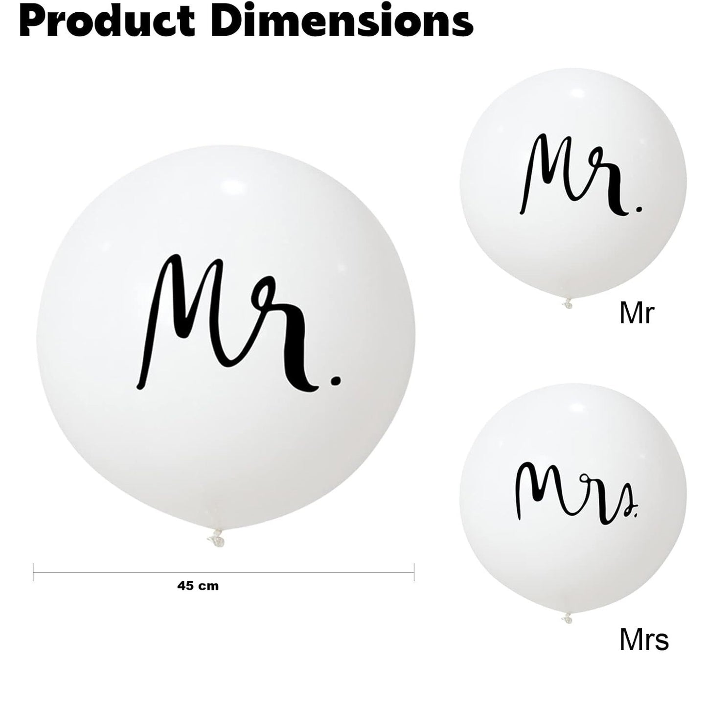 Set 2 Baloane Latex Jumbo Nunta, Imprimeu Mr si Mrs, Compatibile Aer sau Heliu, Biodegradabile, 45 cm, Alb