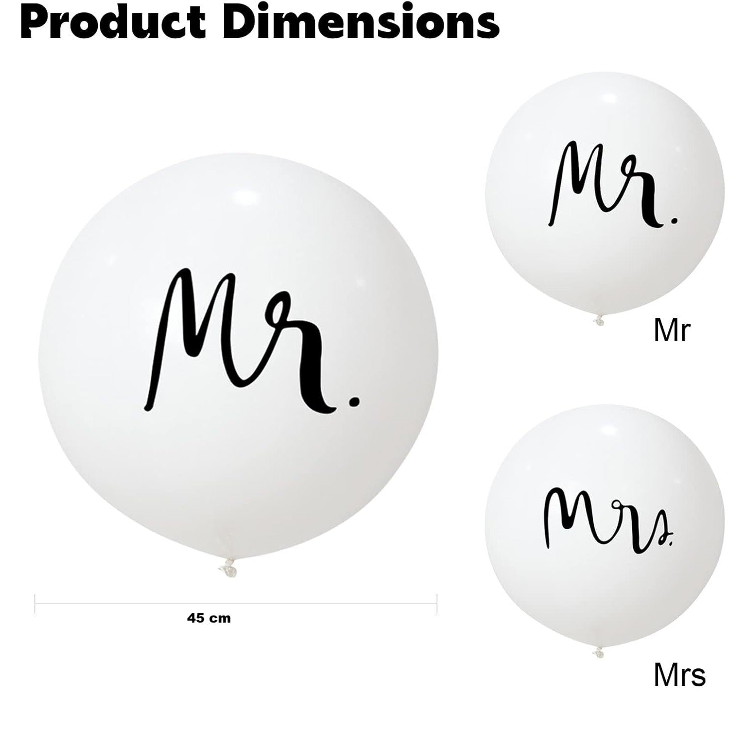 Set 2 Baloane Latex Jumbo Nunta, Imprimeu Mr si Mrs, Compatibile Aer sau Heliu, Biodegradabile, 45 cm, Alb
