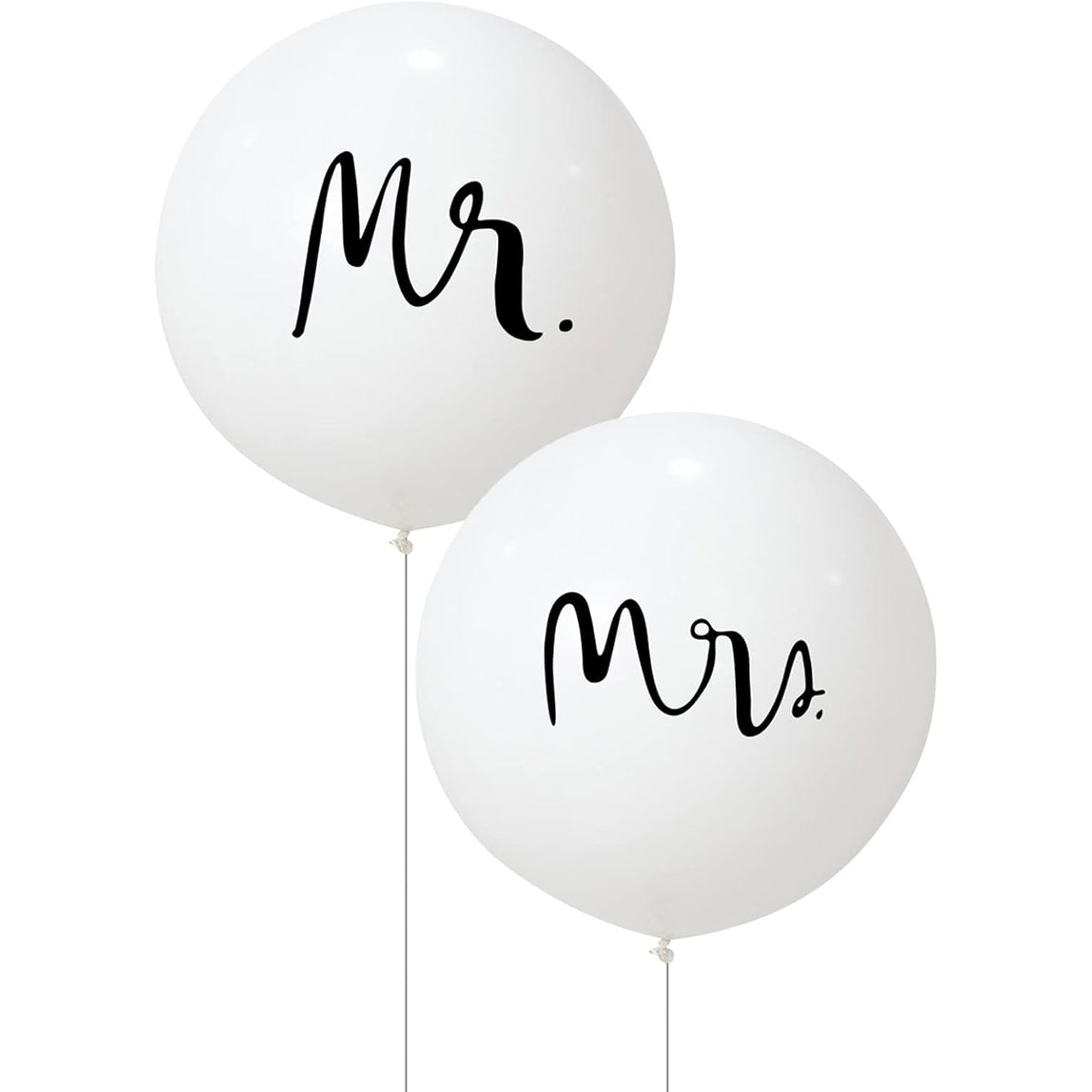 Set 2 Baloane Latex Jumbo Nunta, Imprimeu Mr si Mrs, Compatibile Aer sau Heliu, Biodegradabile, 45 cm, Alb
