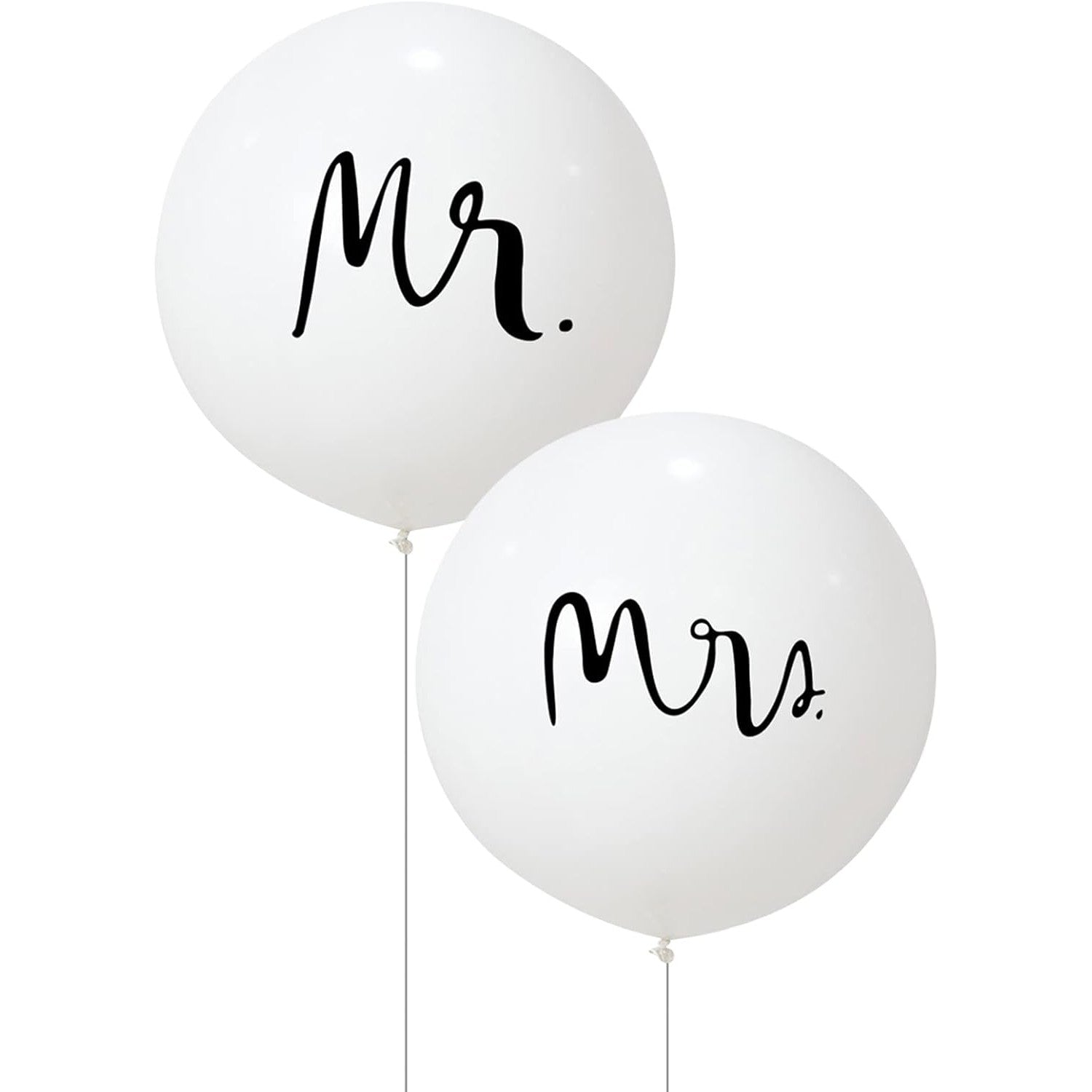Set 2 Baloane Latex Jumbo Nunta, Imprimeu Mr si Mrs, Compatibile Aer sau Heliu, Biodegradabile, 45 cm, Alb