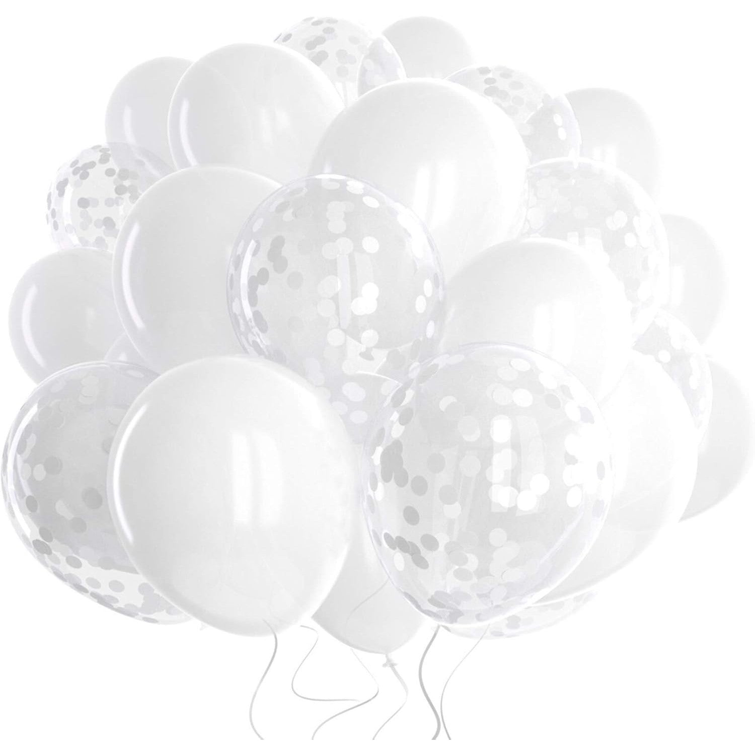 Set 10 Baloane Party din Latex, Decoratiuni Petrecere cu Aer sau Heliu, Material Biodegradabil, 30 cm, 5 Alb si 5 Transparent cu Confetti