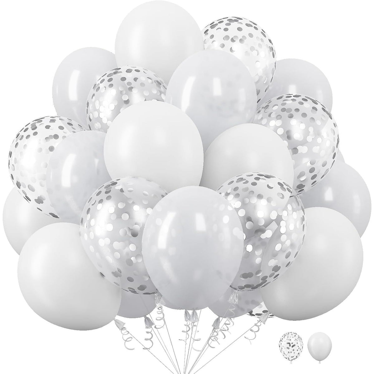 Set 10 Baloane Party din Latex, Decoratiuni Petrecere cu Aer sau Heliu, Material Biodegradabil, 30 cm, 5 Alb si 5 Transparent cu Confetti