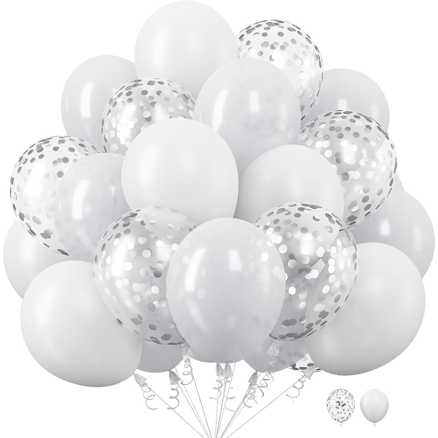 Set 10 Baloane Party din Latex, Decoratiuni Petrecere cu Aer sau Heliu, Material Biodegradabil, 30 cm, 5 Alb si 5 Transparent cu Confetti