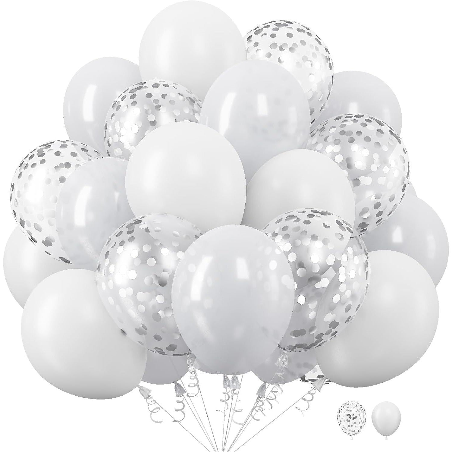 Set 10 Baloane Party din Latex, Decoratiuni Petrecere cu Aer sau Heliu, Material Biodegradabil, 30 cm, 5 Alb si 5 Transparent cu Confetti