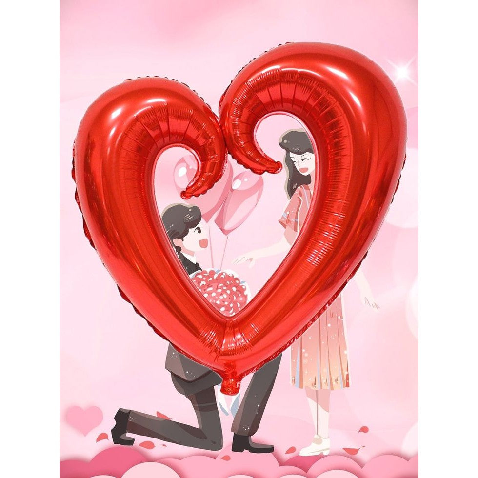Balon din Folie Metalizata, Figurina Inima Gigantica, Decoratiune Ziua Indragostitilor, Umflare Aer sau Heliu, Pai Inclus, 100 cm, Rosu